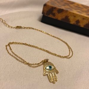 👁 14k Gold Hamsa Hand Pendant Necklace